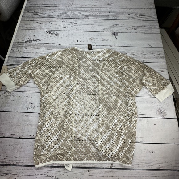 Multiples Womens Open Front Mesh Kimono Cardigan Beige White Pattern Size XL - Picture 7 of 7